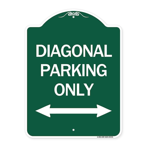 Diagonal Parking W/ Bidirectional Arrow, Green & White Aluminum Sign, 18" x 24", GW-1824-24191